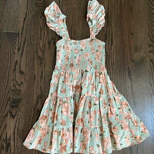 Altar'd State Coral and Sage Smocked Dress